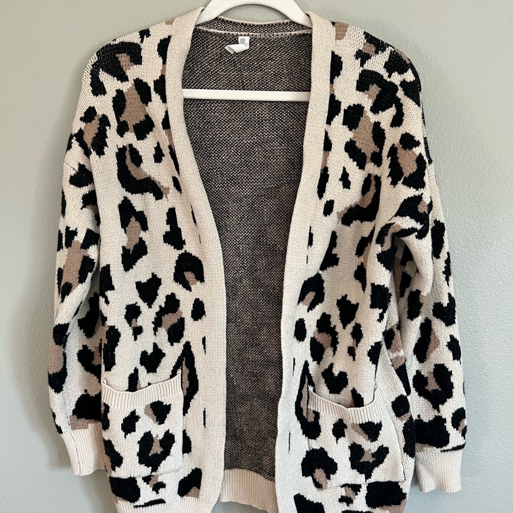 Beige Leopard Print Cardigan